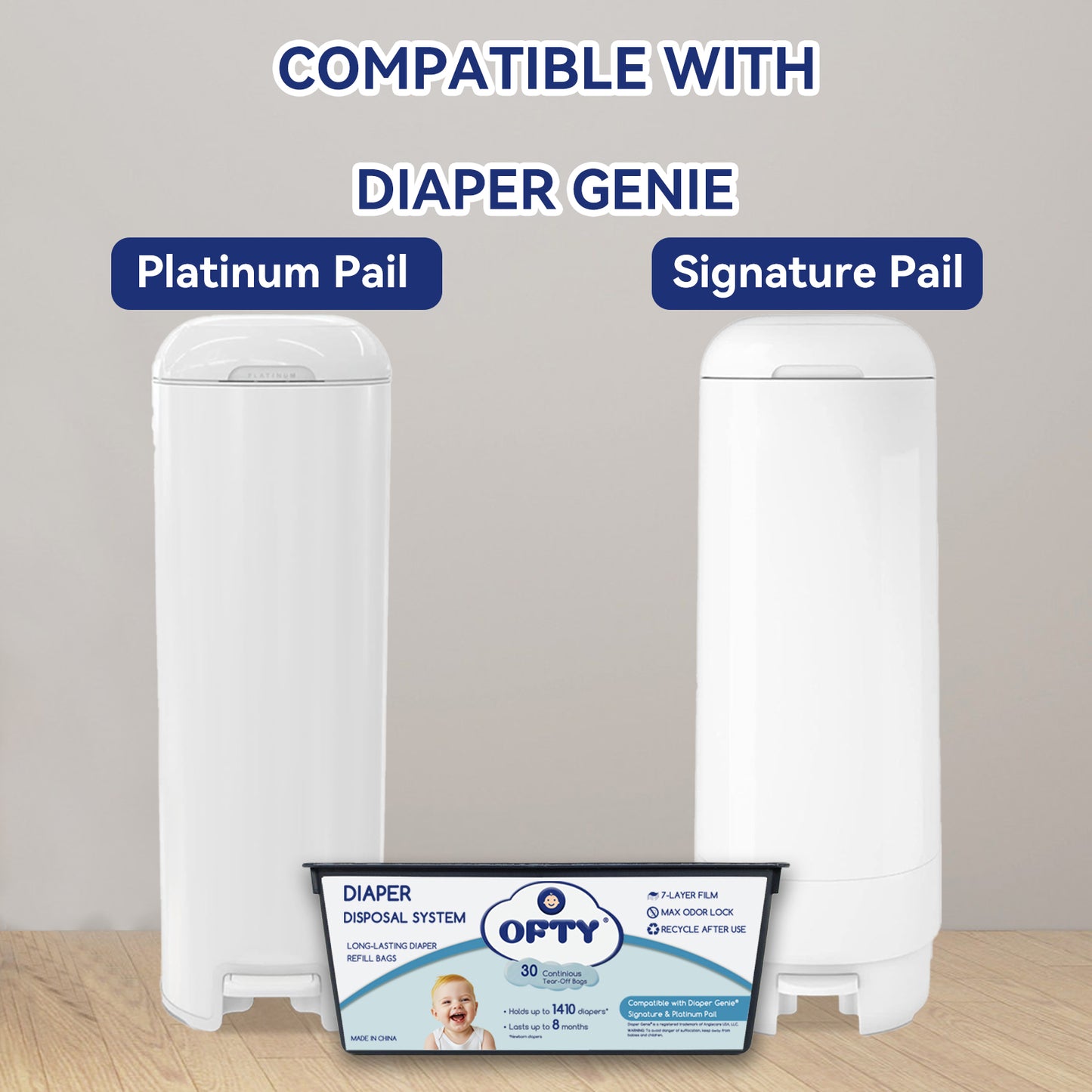 OFTY Refill Bags for Diaper Genie Easy Roll Pail: 7-Layer Leakproof Design