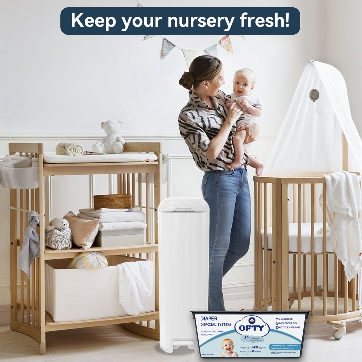 OFTY Refill Bags for Diaper Genie Easy Roll Pail: 7-Layer Leakproof Design
